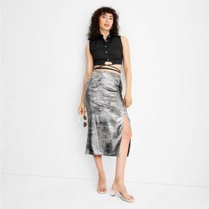 Metallic Silver Side Cut Out Midi Skirt Future Collective with Alani Noelle